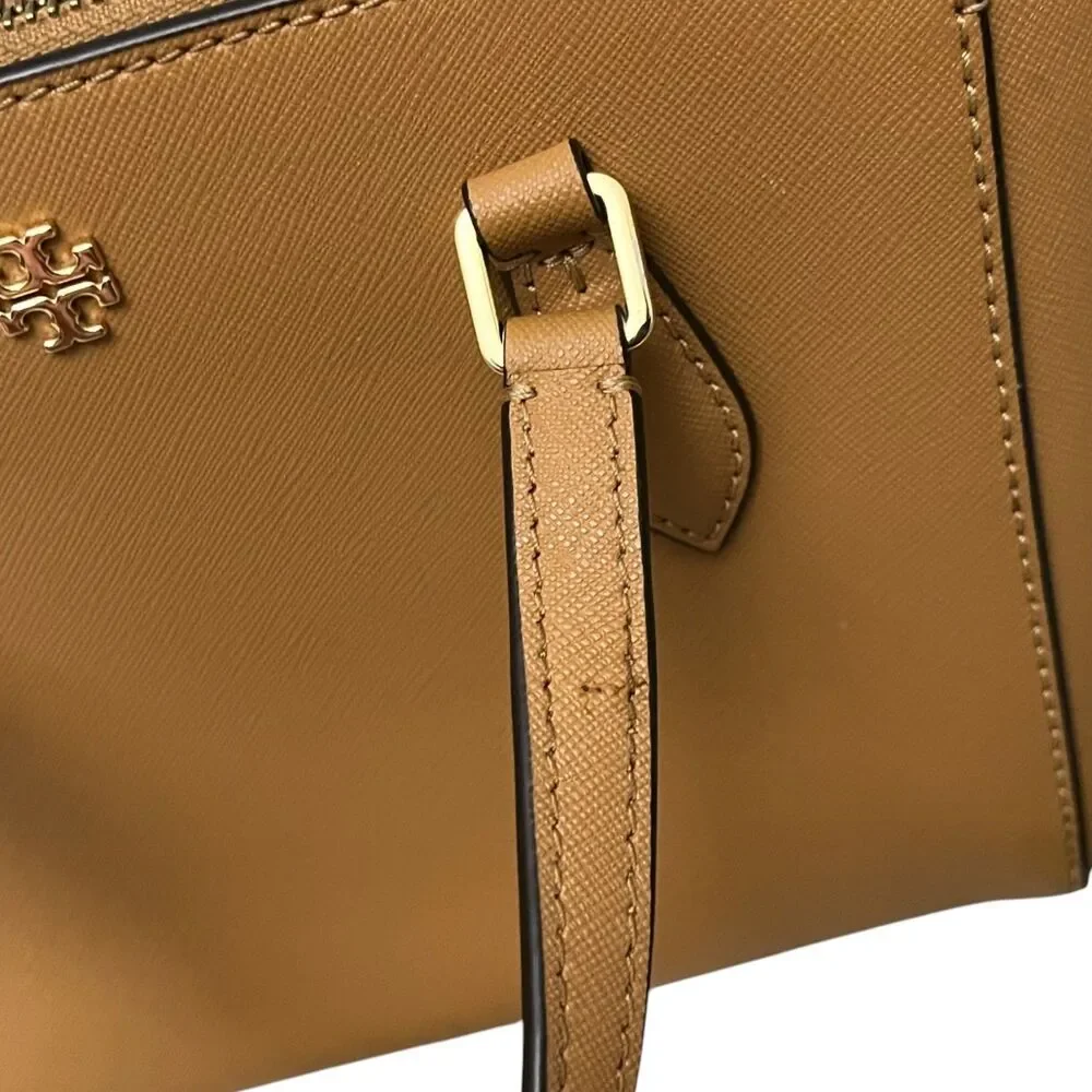 Tory Burch Emerson Mini Top Zip Tote Saffiano Leather Camel Crossbody Satchel